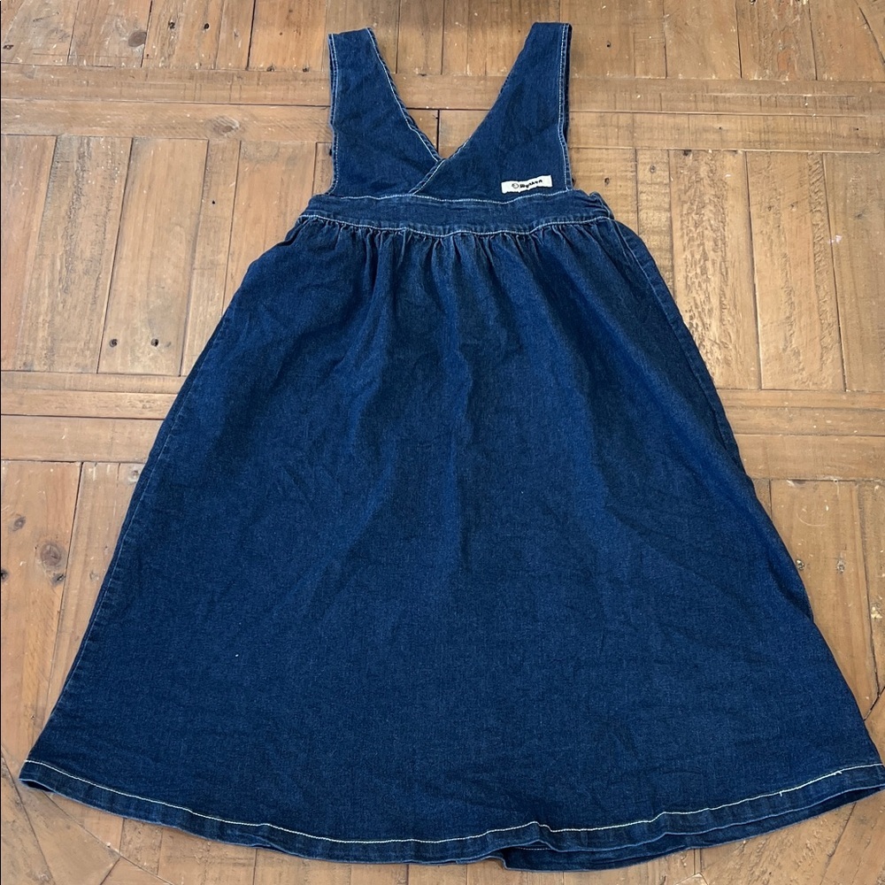 Wynken medium wash denim cross front jumper dress girls size 12